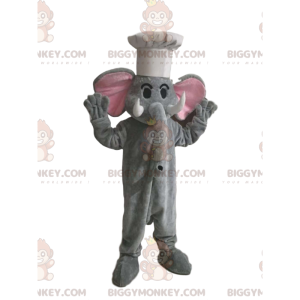 BIGGYMONKEY™ maskotkostume Grå elefant med hvid toque -