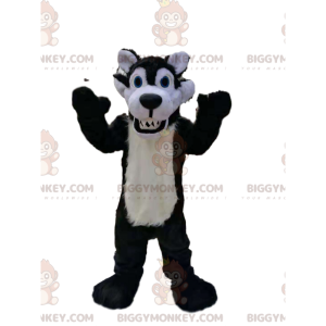 Very Bestial Black and White Wolf BIGGYMONKEY™ Mascot Costume -