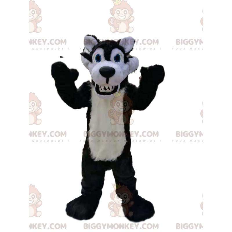 Disfraz de mascota BIGGYMONKEY™ de lobo blanco y negro muy Disfraz de mascota BIGGYMONKEY™ de lobo blanco y negro muy