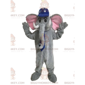 BIGGYMONKEY™ Mascot Costume of Gray Elephant with Blue Cap with