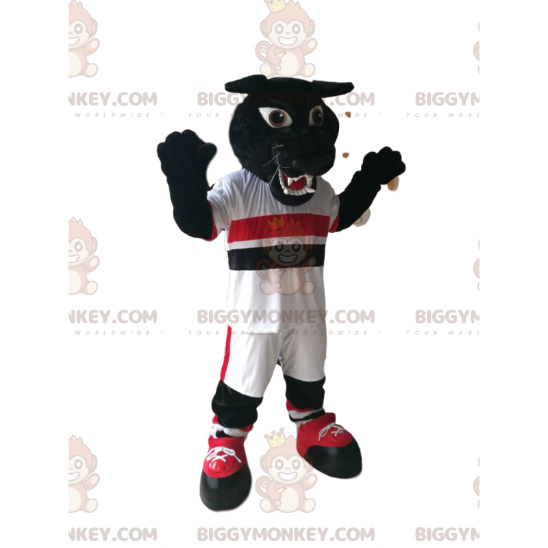 Kostium Maskotka Czarna Pantera BIGGYMONKEY™ z białą odzieżą Kostium Maskotka Czarna Pantera BIGGYMONKEY™ z białą odzieżą