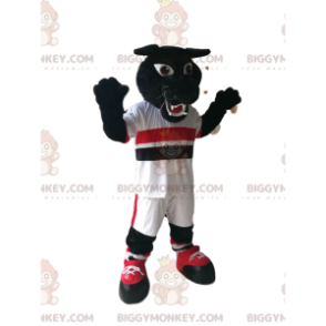 Μαύρος Πάνθηρας BIGGYMONKEY™ μασκότ στολή με λευκά αθλητικά ρούχα - Μασκότ λιονταριών - BIGGYMONKEY_013424 - BiggyMonkey.com