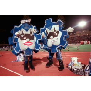 2 mascot BIGGYMONKEY™s of blue and silver pennants -