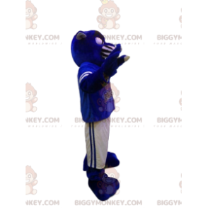 Blue Panther BIGGYMONKEY™ mascottekostuum met witte en blauwe sportkleding - Lion mascottes - BiggyMonkey.com