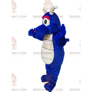 BIGGYMONKEY™ Mascot Costume Cool Blue Dragon with White Horns -