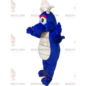 BIGGYMONKEY™ Mascottekostuum Cool Blue Dragon met witte hoorns