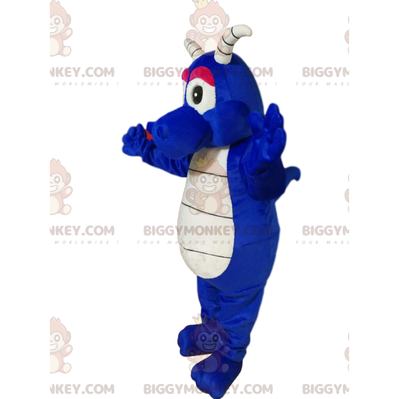Kostium maskotki BIGGYMONKEY™ Chłodny niebieski smok z białymi Kostium maskotki BIGGYMONKEY™ Chłodny niebieski smok z białymi