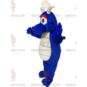 Disfraz de mascota BIGGYMONKEY™ Cool Blue Dragon con cuernos