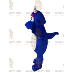 BIGGYMONKEY™ Mascottekostuum Cool Blue Dragon met witte hoorns - Dragon mascotte - BIGGYMONKEY_013432 - BiggyMonkey.com