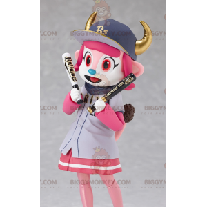 Pink and White Dog BIGGYMONKEY™ Mascot Costume with Skirt and