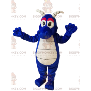 Disfraz de mascota BIGGYMONKEY™ Cool Blue Dragon con cuernos