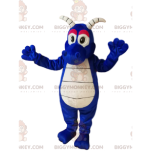 BIGGYMONKEY™ Costume da mascotte Fantastico drago blu con corna
