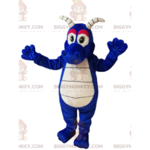 BIGGYMONKEY™ Mascot Costume Cool Blue Dragon with White Horns -