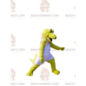  Στολή μασκότ Neon Yellow Crocodile BIGGYMONKEY™ με λευκά αθλητικά ρούχα - Μασκότ κροκόδειλου - BiggyMonkey.com
