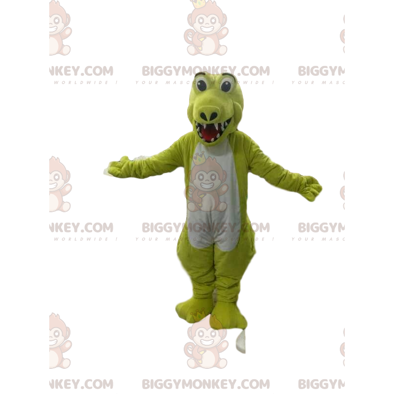 Costume de mascotte BIGGYMONKEY™ de crocodile jaune fluo et Costume de mascotte BIGGYMONKEY™ de crocodile jaune fluo et