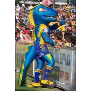 Costume de mascotte BIGGYMONKEY™ de dinosaure bleu jaune et