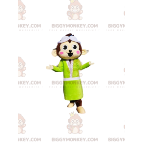 Brauner Affe BIGGYMONKEY™ Maskottchenkostüm mit neongelbem