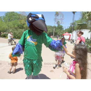 BIGGYMONKEY™ Green Blue White and Black Crow Bird Mascot