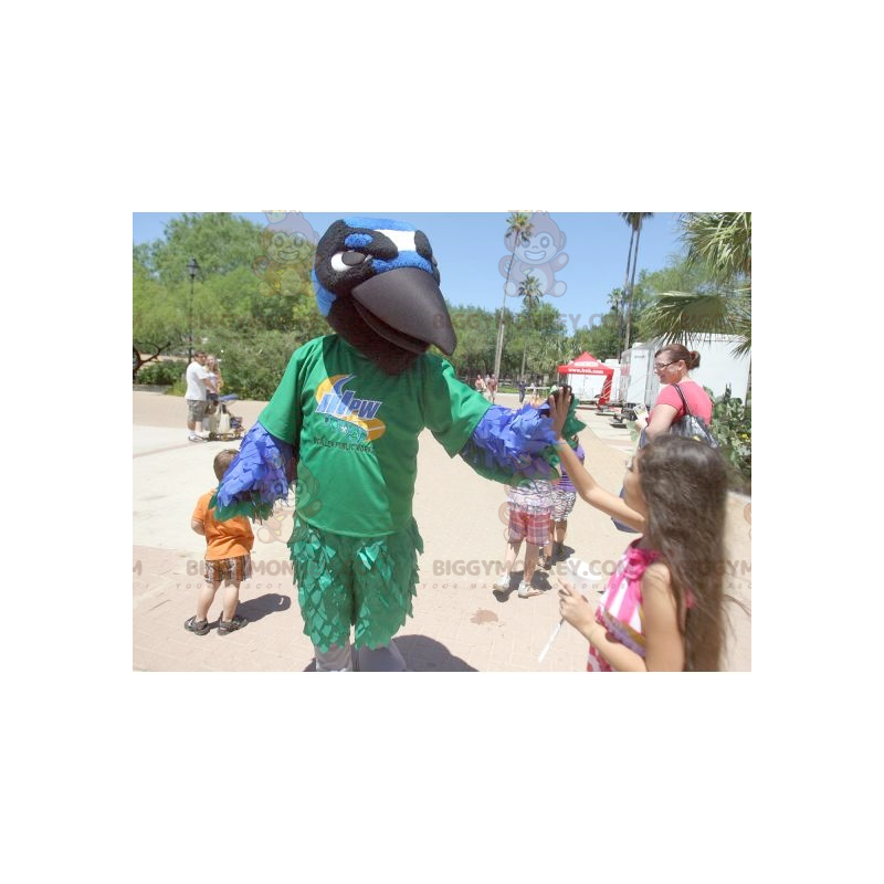 BIGGYMONKEY™ Green Blue White and Black Crow Bird Mascot BIGGYMONKEY™ Green Blue White and Black Crow Bird Mascot