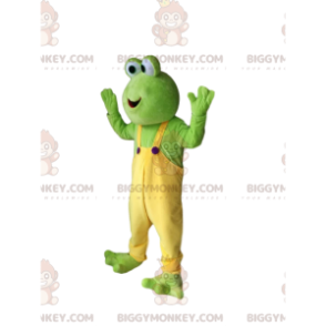Kostium maskotki BIGGYMONKEY™ Zabawna zielona żaba z żółtym kombinezonem - Maskotki żaba - BIGGYMONKEY_013449 - BiggyMonkey.com