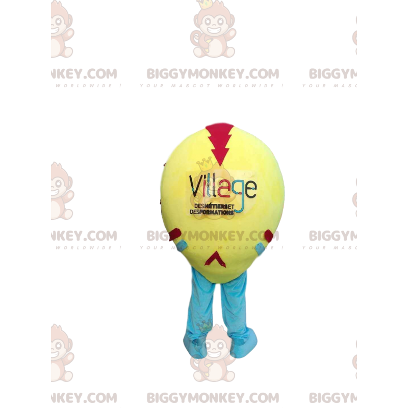 Traje de mascote BIGGYMONKEY™ de bola amarela e multicolorida Traje de mascote BIGGYMONKEY™ de bola amarela e multicolorida