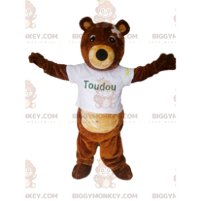 Brunbjørnunge BIGGYMONKEY™ maskotkostyme med for kort t-skjorte og bandasje - Bjørn maskot - BiggyMonkey.com