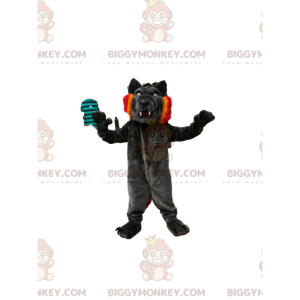 Black Wolf BIGGYMONKEY™ Mascot Costume with Cute Fangs and a