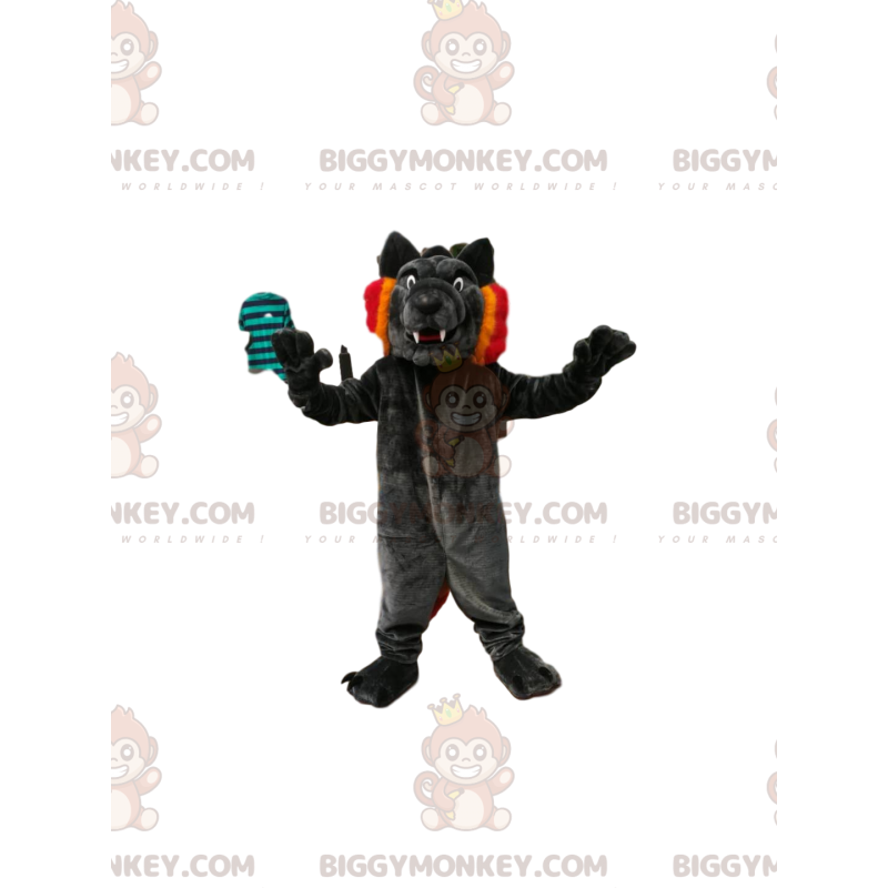 Black Wolf BIGGYMONKEY™ Maskottchen-Kostüm mit süßen Reißzähnen Black Wolf BIGGYMONKEY™ Maskottchen-Kostüm mit süßen Reißzähnen