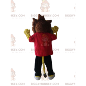 BIGGYMONKEY™ Yellow Lion Mascot Costume with Red T-Shirt and