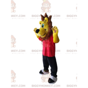 BIGGYMONKEY™ gul løvemaskotkostume med rød T-shirt og sorte bukser - Løvemasker - BIGGYMONKEY_013456 - BiggyMonkey.com