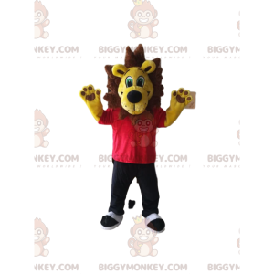 Disfraz de mascota de león amarillo BIGGYMONKEY™ con camiseta