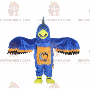 BIGGYMONKEY™ Maskottchen-Kostüm mit blauem, orangefarbenem und schwarzem Adler