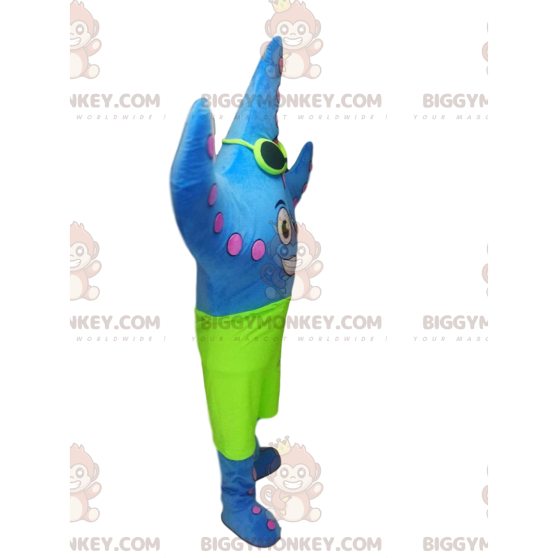 Blue Starfish BIGGYMONKEY™ Mascot Costume with Neon Green Swim