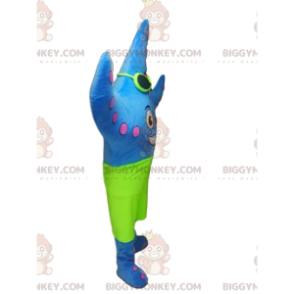 Blue Starfish BIGGYMONKEY™ Mascot Costume with Neon Green Swim