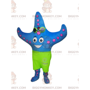Blue Starfish BIGGYMONKEY™ Mascot Costume with Neon Green Swim