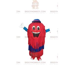 BIGGYMONKEY™ Mascot Costume Red Man with Fringes and Blue Hat -
