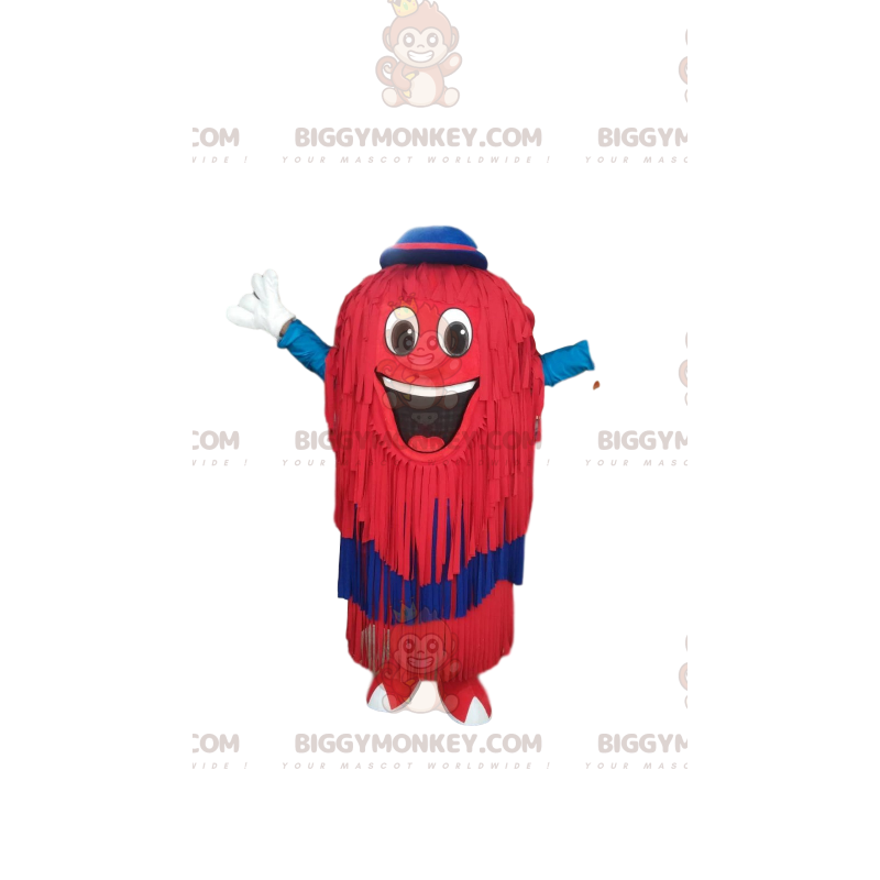 BIGGYMONKEY™ Mascot Costume Red Man with Fringes and Blue Hat -