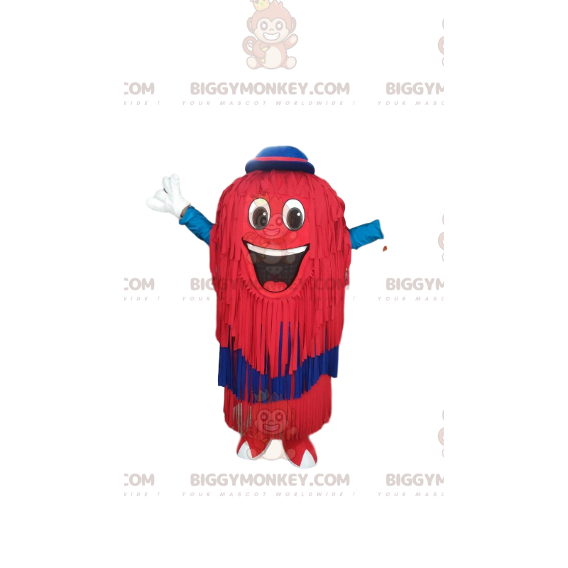 BIGGYMONKEY™ Mascottekostuum Rode man met franjes en blauwe BIGGYMONKEY™ Mascottekostuum Rode man met franjes en blauwe