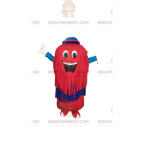 BIGGYMONKEY™ Mascot Costume Red Man with Fringes and Blue Hat -