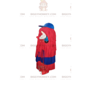 BIGGYMONKEY™ Mascot Costume Red Man with Fringes and Blue Hat -