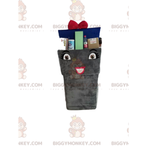 Recycling bin BIGGYMONKEY™ mascot costume with blue bow tie -