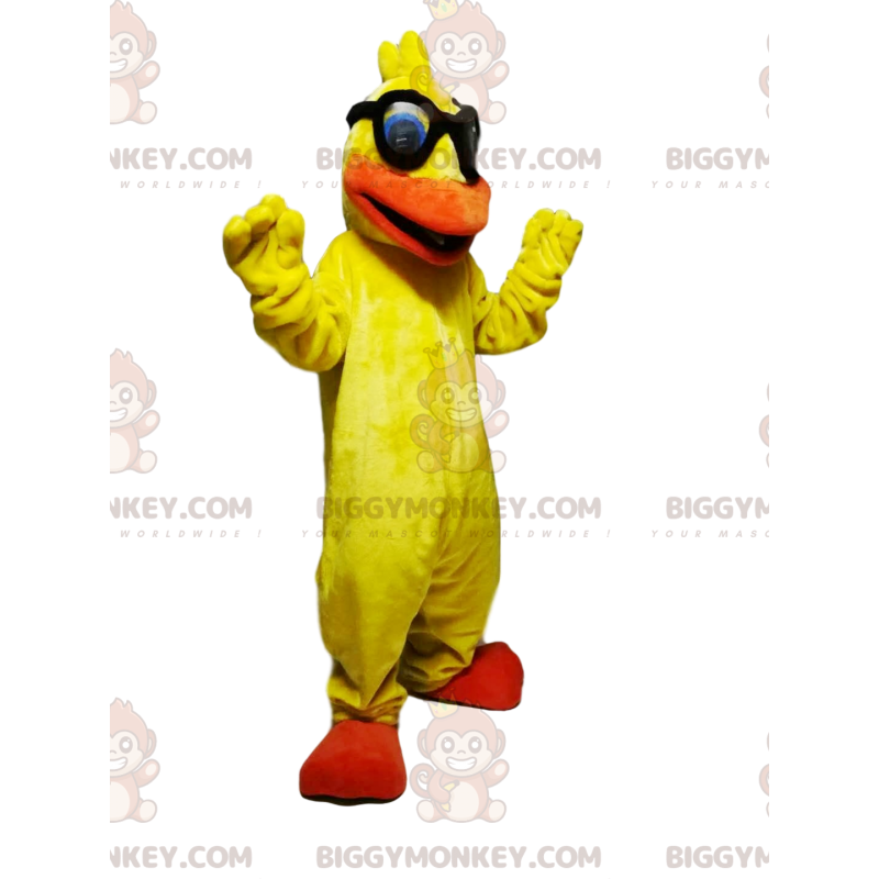Traje de mascote de pato amarelo super divertido BIGGYMONKEY™ com óculos de sol - Mascote de patos - BiggyMonkey.com