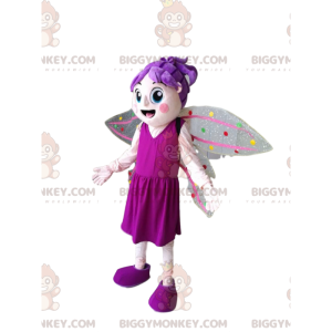 Fairy BIGGYMONKEY™ maskotkostume med lilla hår og fuchsiakjole