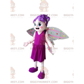 Fairy BIGGYMONKEY™ Maskottchenkostüm mit lila Haaren und fuchsiafarbenem Kleid - Feenmaskottchen - BiggyMonkey.com