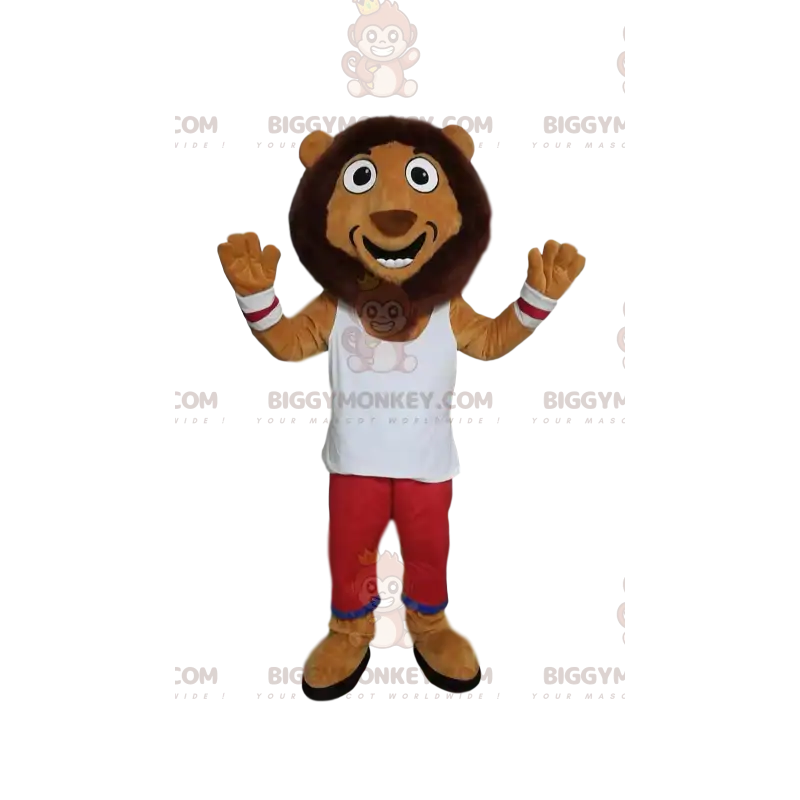 BIGGYMONKEY™ Funny Lion Mascot Costume With White And Red BIGGYMONKEY™ Funny Lion Mascot Costume With White And Red