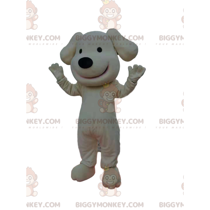 BIGGYMONKEY™ maskotdräkt Leende vit hund med söt svart nosparti BIGGYMONKEY™ maskotdräkt Leende vit hund med söt svart nosparti