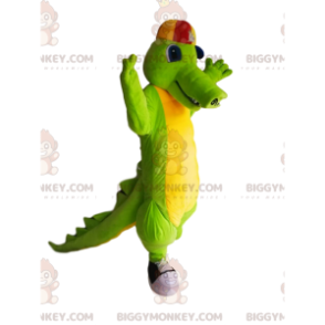 Green and Yellow Crocodile BIGGYMONKEY™ Mascot Costume with Cap