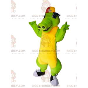 Green and Yellow Crocodile BIGGYMONKEY™ Mascot Costume with Cap