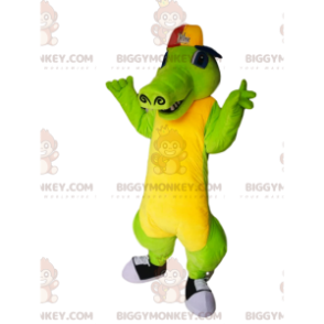 Kostým zeleného a žlutého krokodýla BIGGYMONKEY™ maskota s čepicí - Krokodýl maskot - BIGGYMONKEY_013477 - BiggyMonkey.com