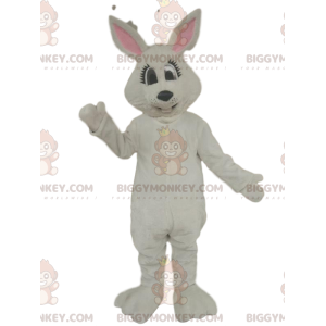 Fato de mascote BIGGYMONKEY™ de coelho branco vesgo –